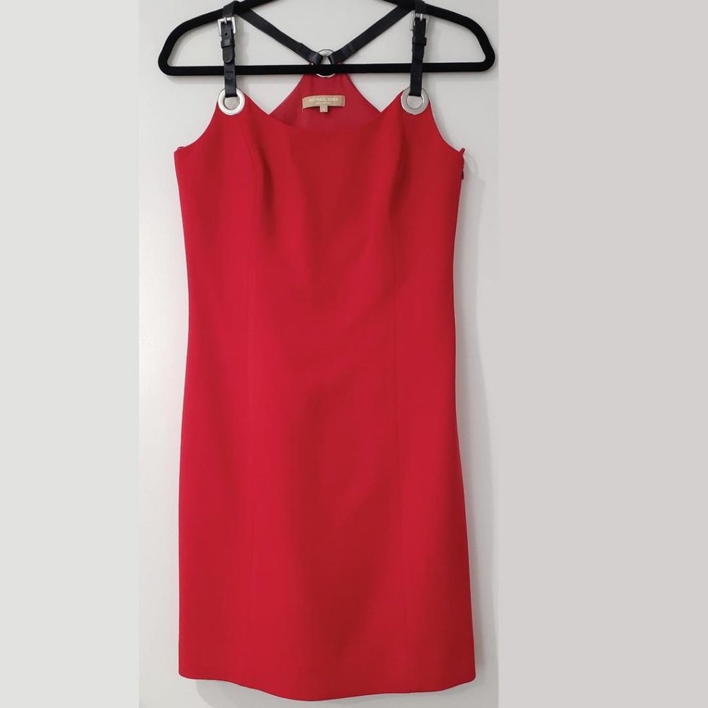 Michael Kors Dress Red with Black Leather Straps and Grommets
